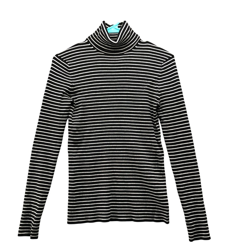 La Ligne Black White Striped Ribbed Turtleneck Sweater Top Womens M Stretch